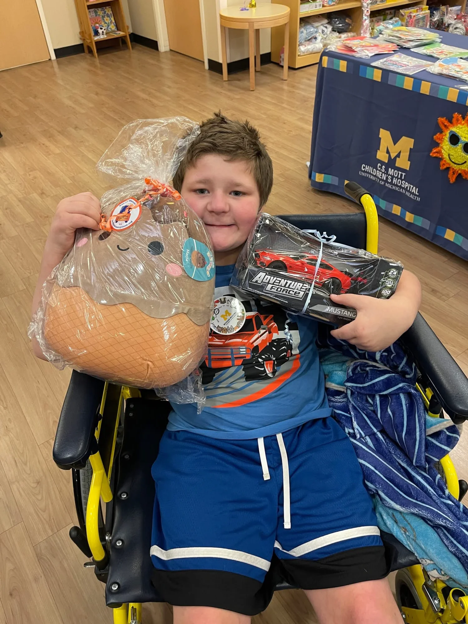 Happy recipient with toys